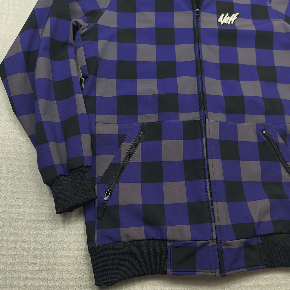 Neff Custom Threads Men Large Purple Black Buffalo Plaid Softshell Hoodie Jacket - Picture 2 of 14